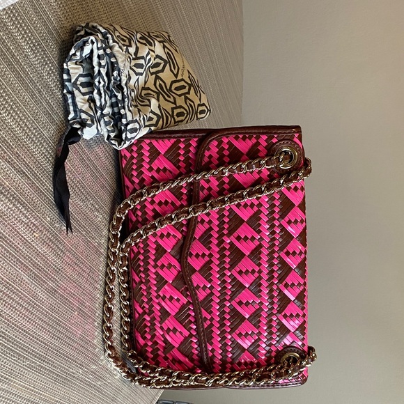 Rebecca Minkoff Swing Chain Shoulder Pink and Brown Leather Woven Bag - Picture 13 of 13